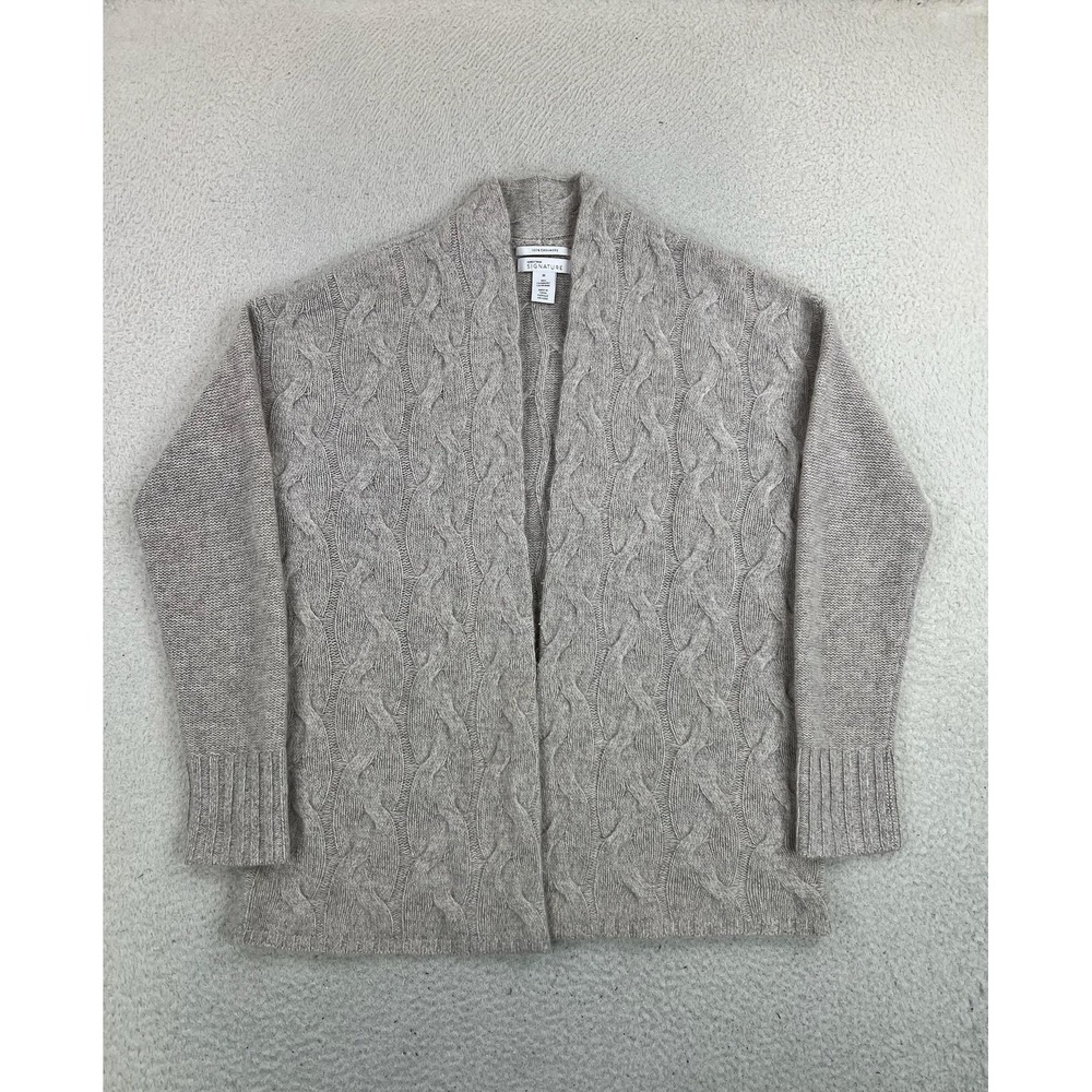 Nordstrom Signature Cardigan Sweater Womens Medium Gray 100% Cashmere Cable Knit